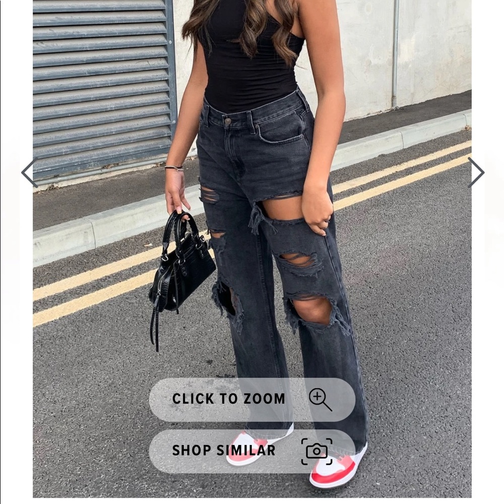 Black washed distressed loose jeans